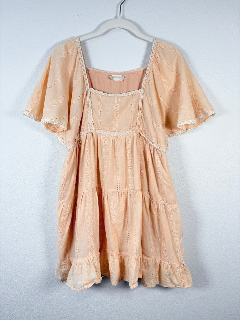 Altar'd State Boho Patel Peach Orange Flutter Sleeve Babydoll Mini Dress